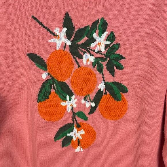 Talbots Sweater Womens 2X Pink Fruit Oranges Long Sleeve Preppy Resort Spring - Picture 4 of 11